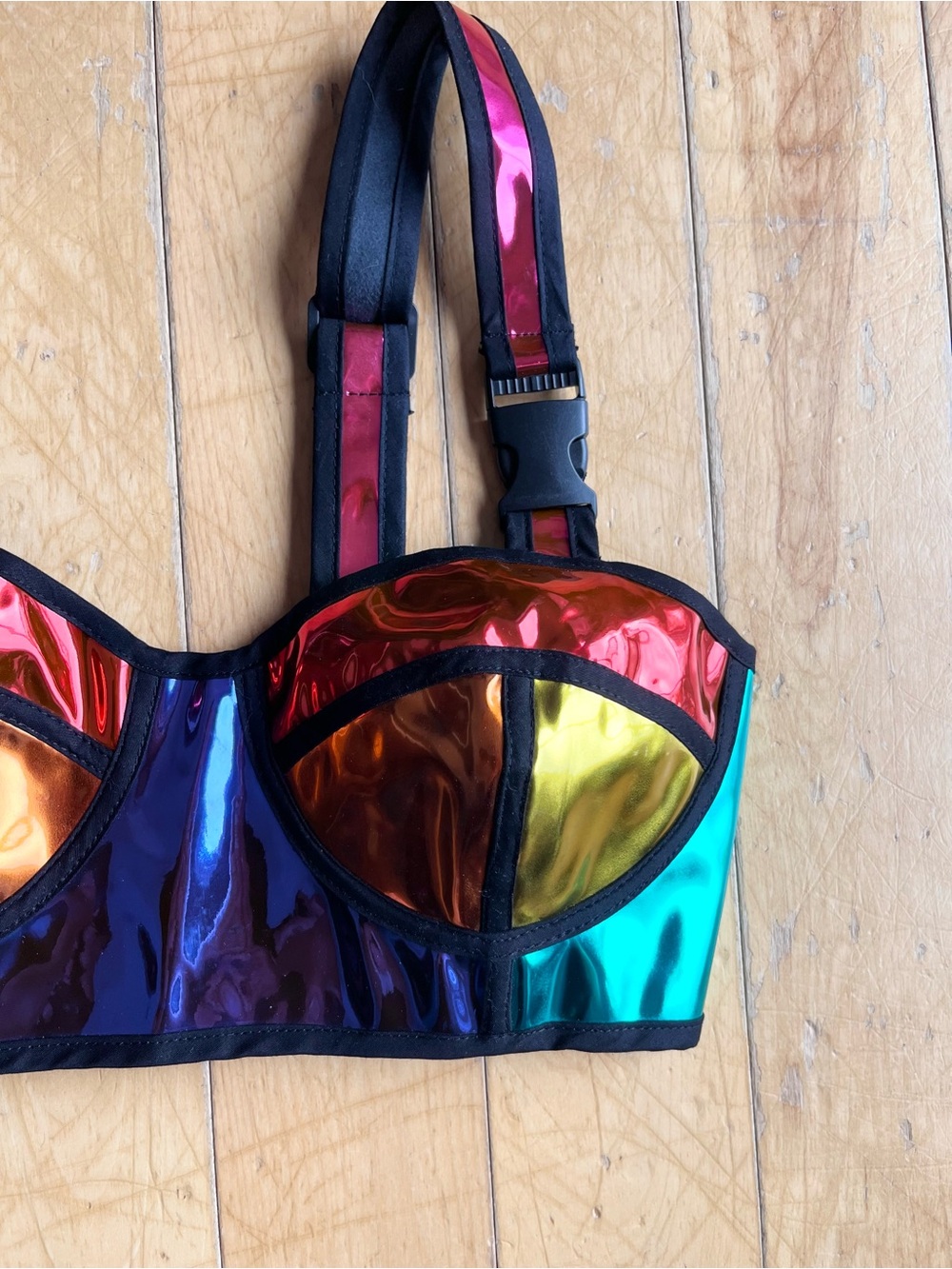 Club Exx Rainbow Holographic Patent Bustier Crop Top Size Small - Picture 2 of 7